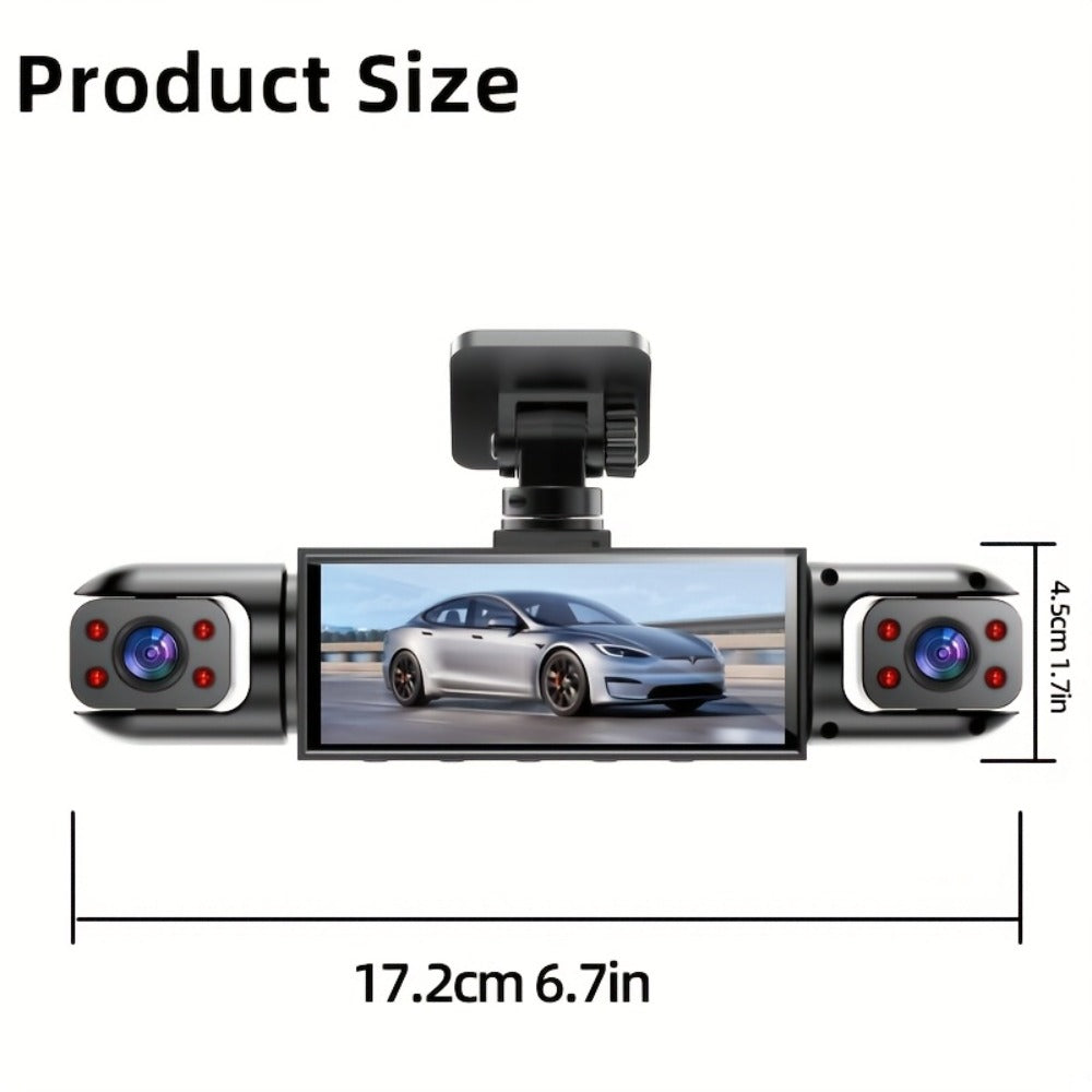 360° 4-Channel Dash Cam 1080P Front + 720P Rear Left Right Full Coverage, WDR Night Vision, G-Sensor, Loop Recording