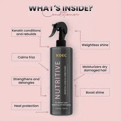 Leave-In Conditioner Spray 2 Bottles 13.53oz Detangler with Snail Serum Anti-Frizz Deep Conditioning Shine-Boosting Moisturizing for Curly