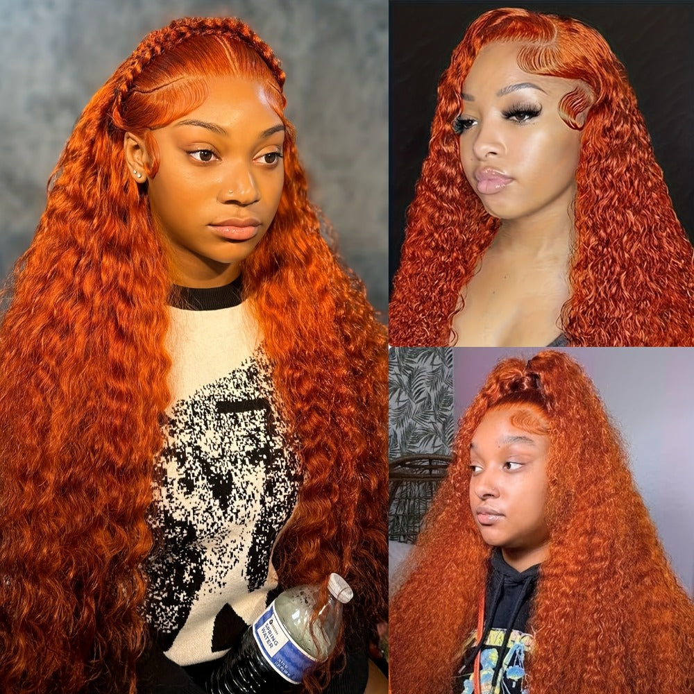 Lace Front Wig 24in Deep Curly Style with 13x4 Lace, 180% Density and Ginger Orange Color Choice