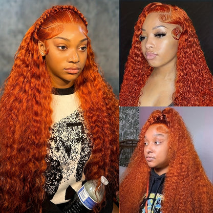 Lace Front Wig 24in Deep Curly Style with 13x4 Lace, 180% Density and Ginger Orange Color Choice