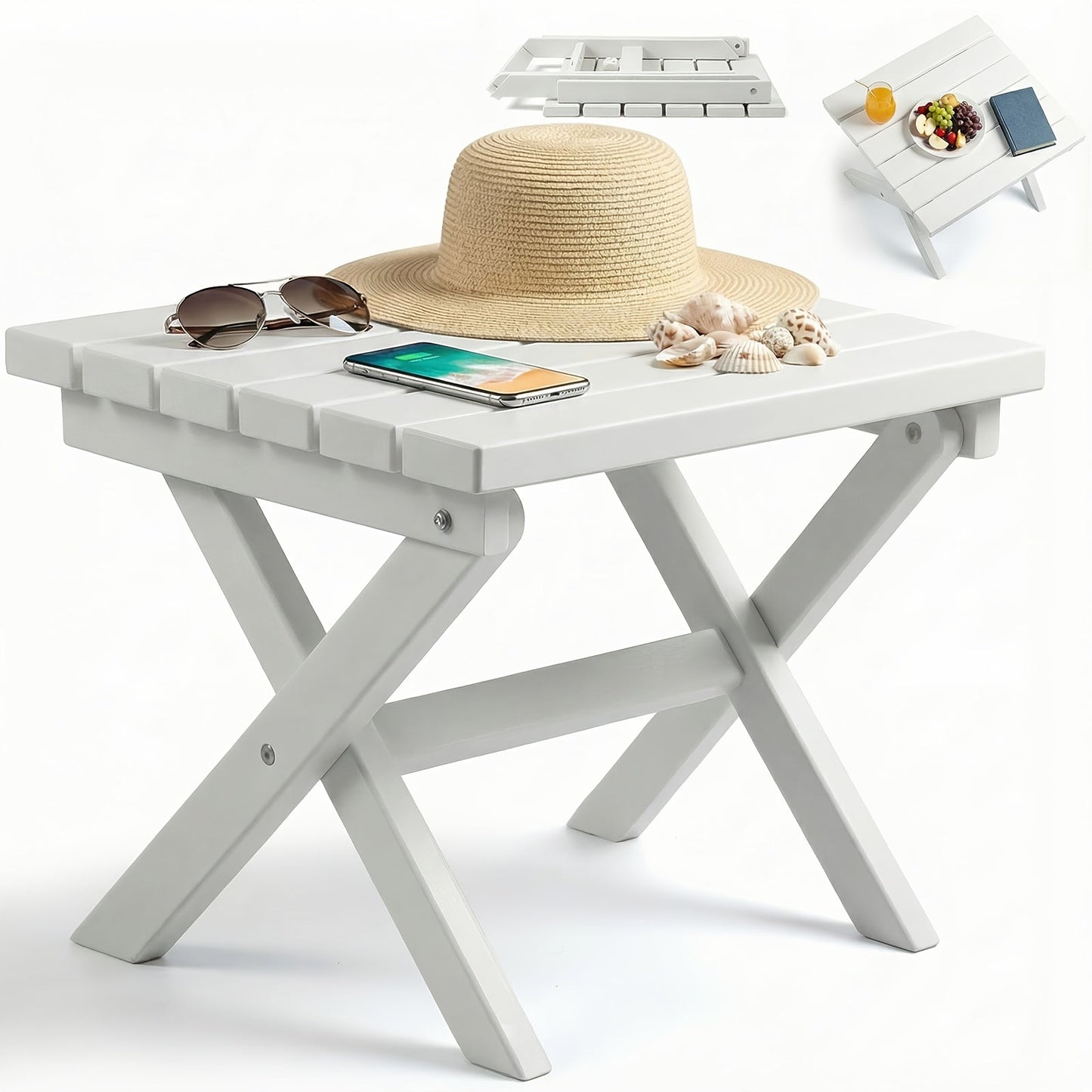 Outdoor Side Table HDPE Collapsible Weather-Resistant Portable End Table for Adirondack Chair, Camping, RV, Poolside & Garden Use