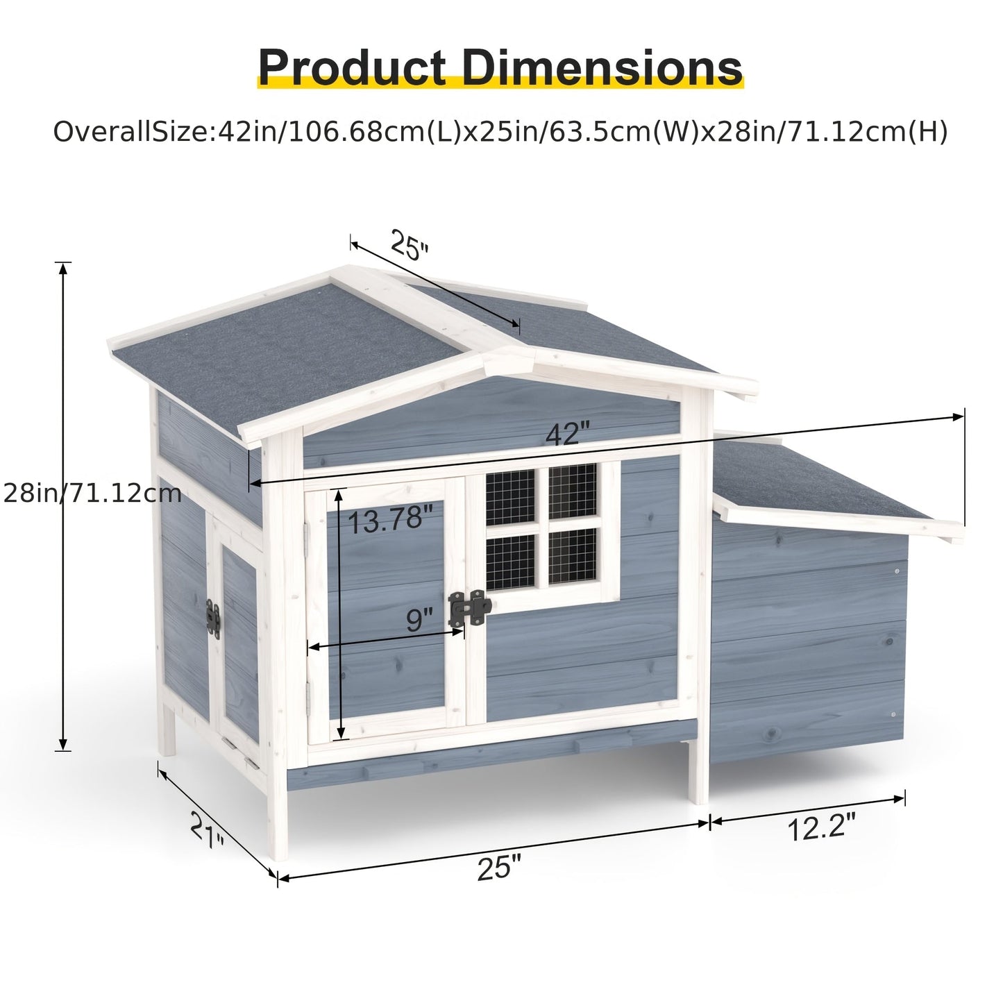 Hen House Outdoor Wooden Chicken Coop with Nesting Box Ramp Removable Tray Elevated Design Fir Wood for Garden, Patio and Yard Use