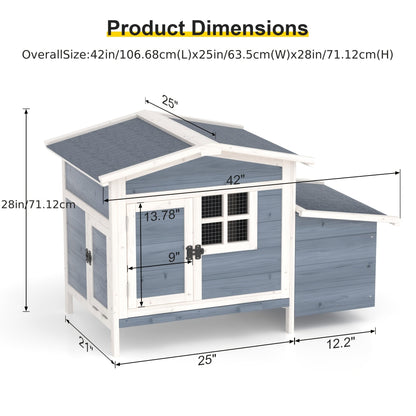 Hen House Outdoor Wooden Chicken Coop with Nesting Box Ramp Removable Tray Elevated Design Fir Wood for Garden, Patio and Yard Use