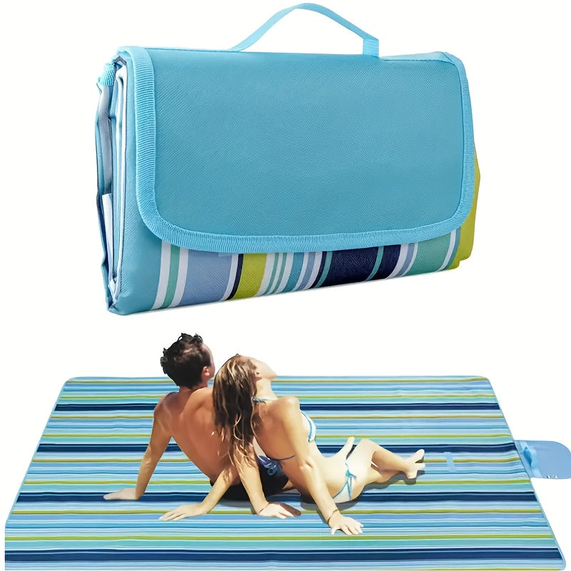Striped Picnic Blanket with Integrated Carry Handle and 57 x 70.87 or 31.5 x 57.1-Inch Size Options