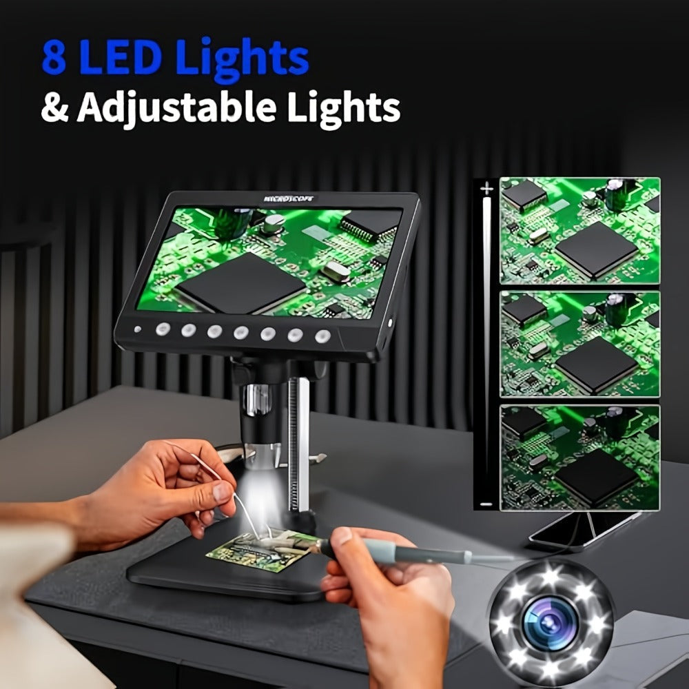 1200X Digital Microscope 7-Inch IPS Screen, WINWEND USB Coin & Soldering Microscope with 8 Adjustable LED Lights