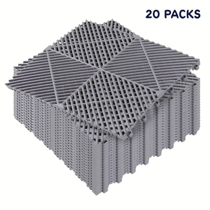 Interlocking Garage Floor Tiles 20-Pack – 16"x16" Drainage Floor Mat, Non-Slip PP Tiles for Garage, Car Wash