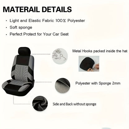 Car Seat Covers 5-Seat Tire-Track Full-Enclosure Design in Breathable Polyester and Eighteen Colors