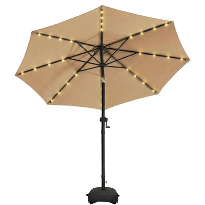 Patio Umbrella 9FT Solar LED Style with 32 Lights, Double Vent, Push Tilt, Crank and Eight Color Options