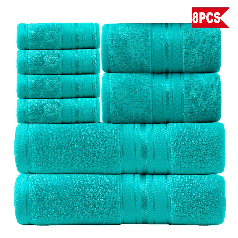 Striped Bath Towels, Towel Set 8 Piece 550GSM Pure Cotton Vintage Striped Bath, Hand Towels and Washcloths for Home and Guest Use