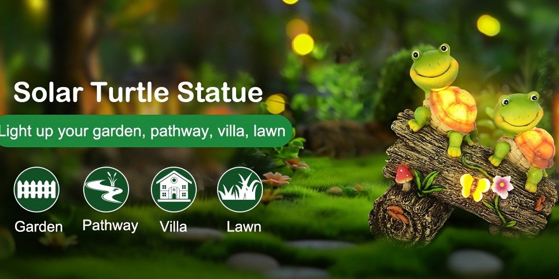 Solar Garden Turtle Statue with 4 LED Lights IP44 Waterproof Resin Frog Face Turtle Figurine Outdoor Decor for Patio Lawn Yard Holiday