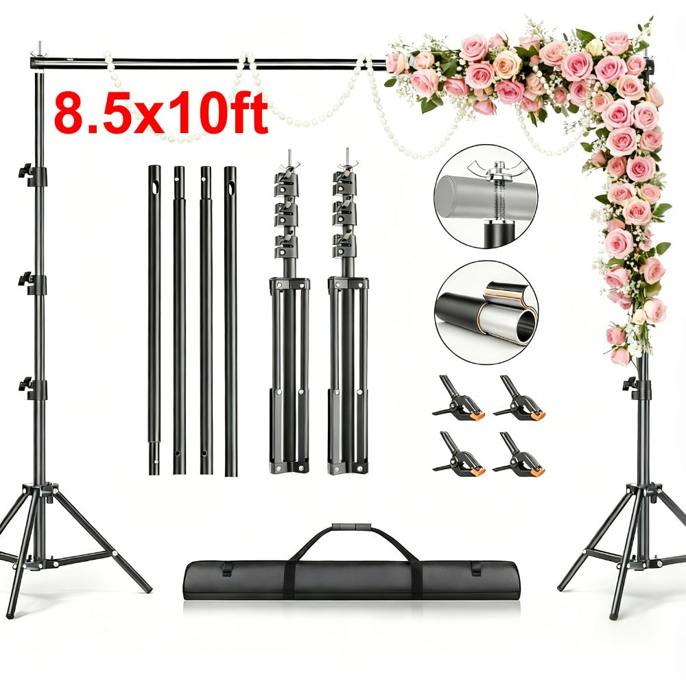 Multi-Size Adjustable Backdrop Stand Kit 10x10ft & 6.5x6.5ft – Heavy Duty Sturdy Background Support System for Photo Studio, Wedding