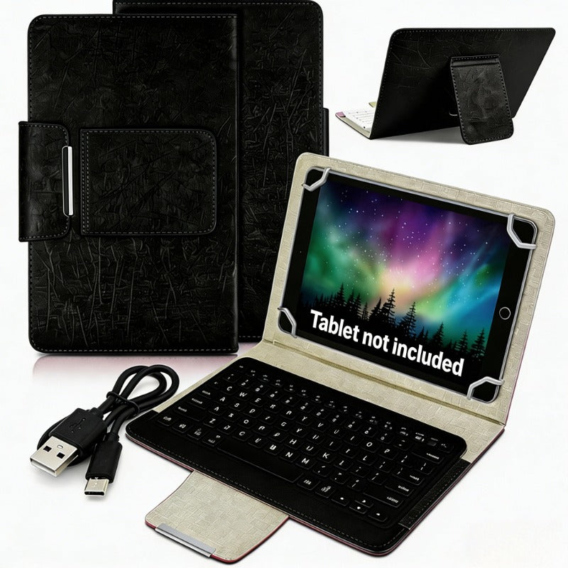 Universal Tablet Case with Wireless Keyboard 10.1 Inch, Removable Bluetooth Keyboard, PU Leather Folio Cover