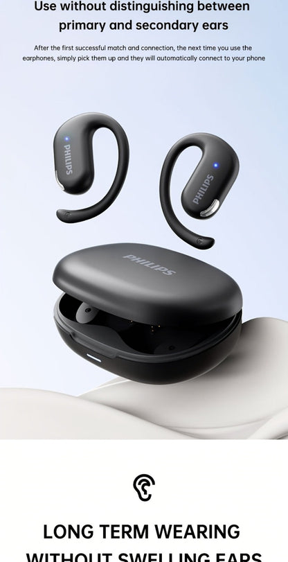 Philips TAT2739 Open Air Earbuds Wireless Bluetooth 5.3 Ear Hook Headphones with Wireless Charging Case