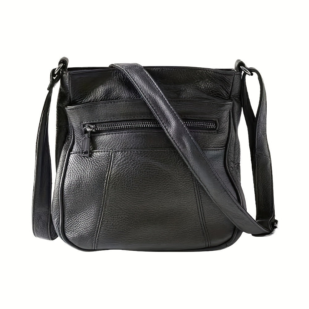Genuine Leather Messenger Bag for Men Women Anti-Theft Zipper Multi-Pocket Shoulder Crossbody Bag Laptop Organizer Spacious Handbag Purse