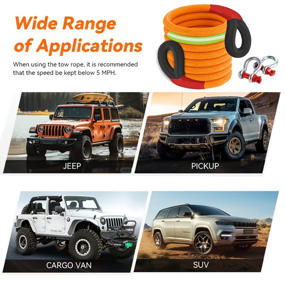 Kinetic Recovery Rope 48501 LBS 22 Ton – High Strength Nylon Tow Rope with Bow Shackles & Storage Bag, 14.5 16.4 30 FT Options for Truck SUV