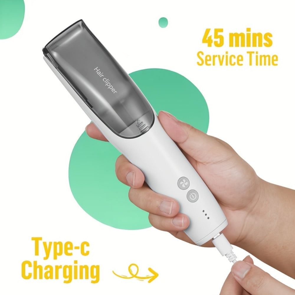 Hair Clipper Vacuum Collection Cordless Trimmer with Type-C Charging, Three Guide Combs and 45-Minute Runtime