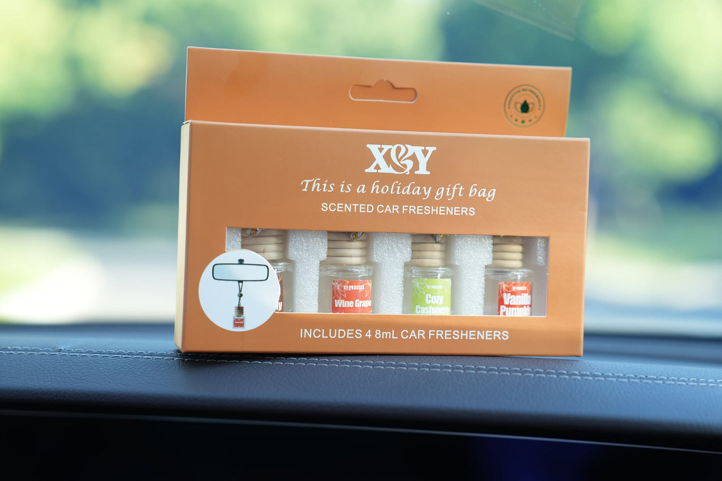 Car Air Freshener X&Y Four-Bottle Hanging Diffuser Gift Set with Eight available Style and Collection Options