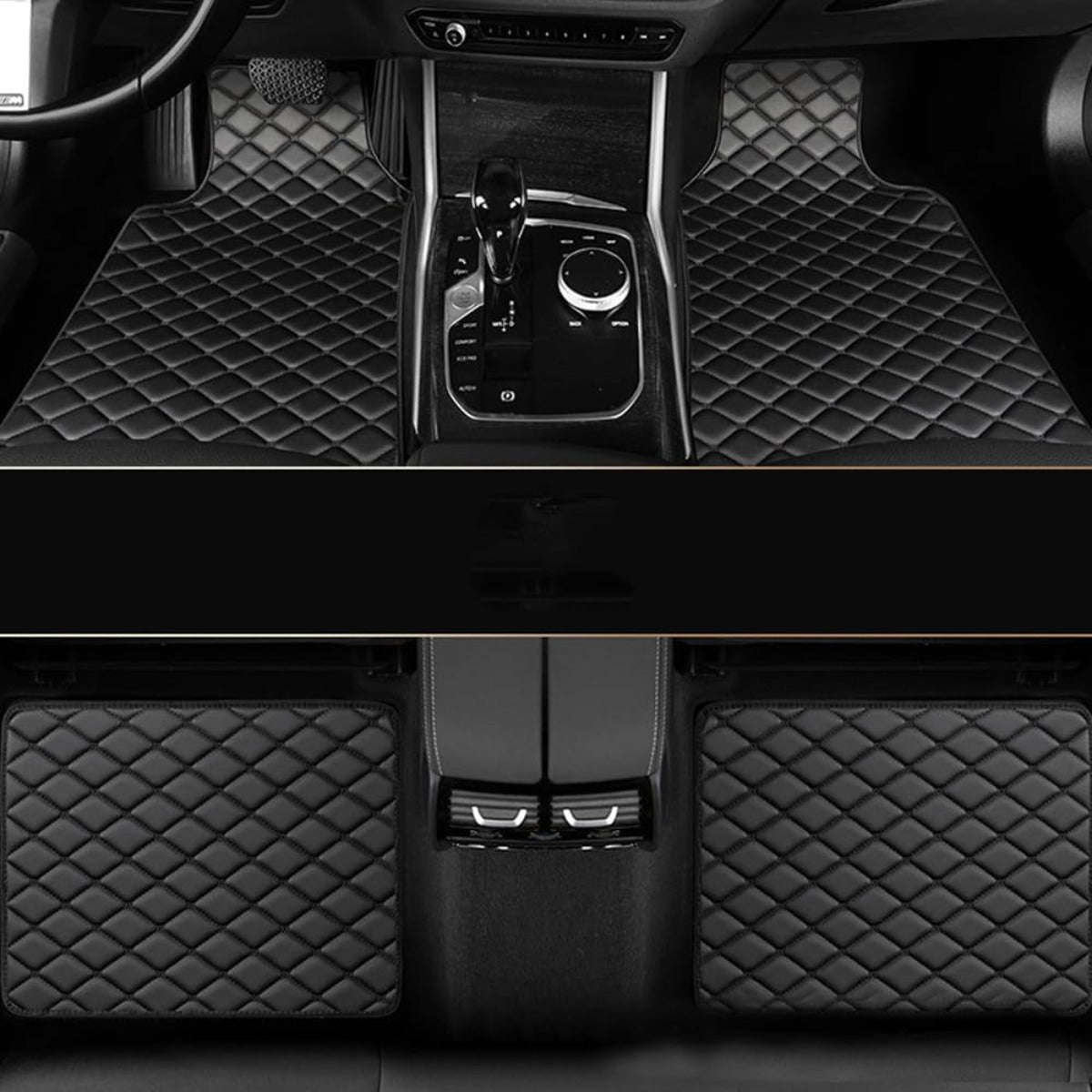 Quilted PU Car Floor Mats, Five-Piece Front and Rear Set in Red, Beige or Brown Color Options
