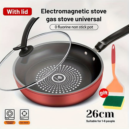 Nonstick Frying Pan with Lid 9.45 10.24 11.02 Inch Cast Iron Style Flat Bottom Skillet for Home Cooking, Dining and Outdoor Meals