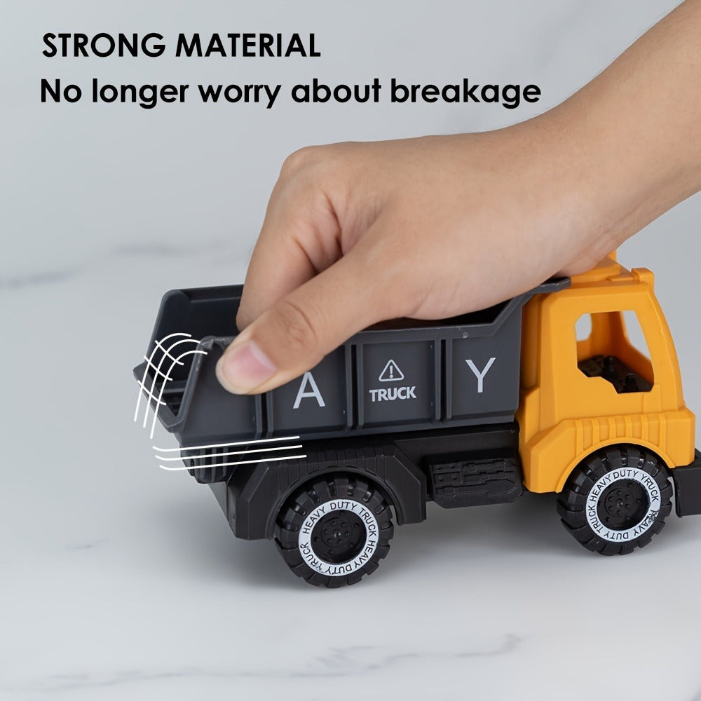 Construction Vehicle Toy Set for Kids, 4PCS Large Shatterproof Excavator, Mixer, Dump Truck & Bulldozer Engineering Cars