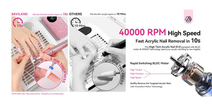 Electric Nail Drill 40000 RPM Rechargeable Professional Nail Drill Machine 4000mAh Battery LCD Display Ceramic Bits Sanding Bands