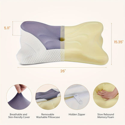 Memory Foam Cervical Pillow Contour Neck Support Orthopedic Bed Pillow for Side Back Stomach Sleepers with Cooling Pillowcase Queen King