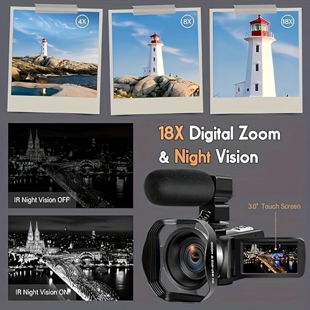 5K Vlogging Camera Camcorder 64MP WiFi for YouTube with IR Night Vision 18X Zoom 3 Inch Touch for an Everyday Personal Care Routine