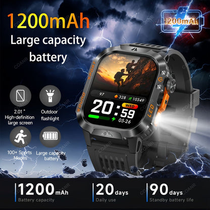 Smartwatch for Men 2.01 Inch with Calling, 100+ Sport Modes, LED Flashlight and Purple Light