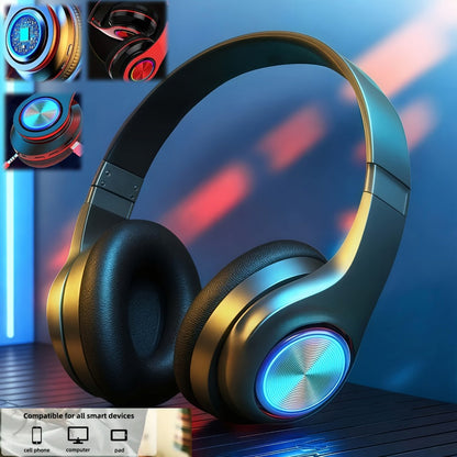 LED Light Over-Ear Wireless Headphones Deep Bass Subwoofer, Active Noise Cancelling Foldable Headset Bluetooth 5.3