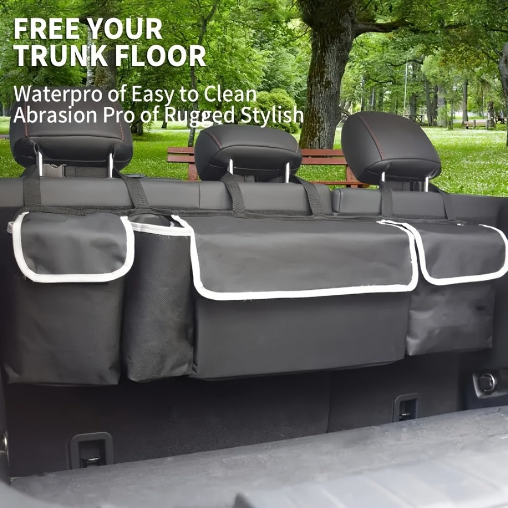 Rear Seat Hanging Car Trunk Organizer with Four Pockets, 36 x 14.2 x 4.7 Inches and Black Finish