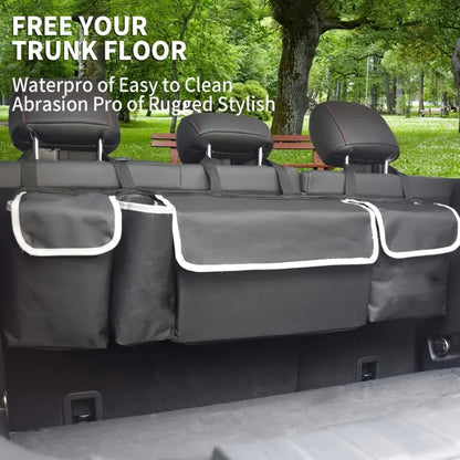 Rear Seat Hanging Car Trunk Organizer with Four Pockets, 36 x 14.2 x 4.7 Inches and Black Finish