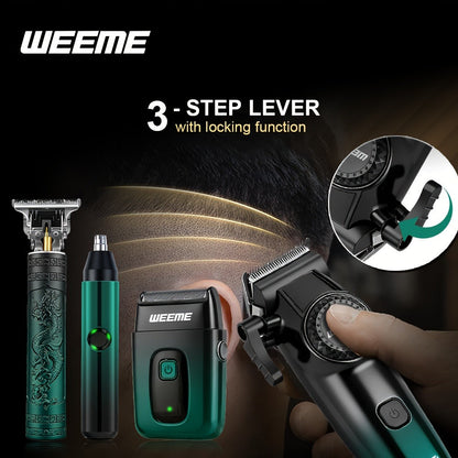 Hair Cutting Set 4pcs Professional - Electric Hair Clipper, Electric Shaver, T-Blade Trimmer & Nose Hair Trimmer