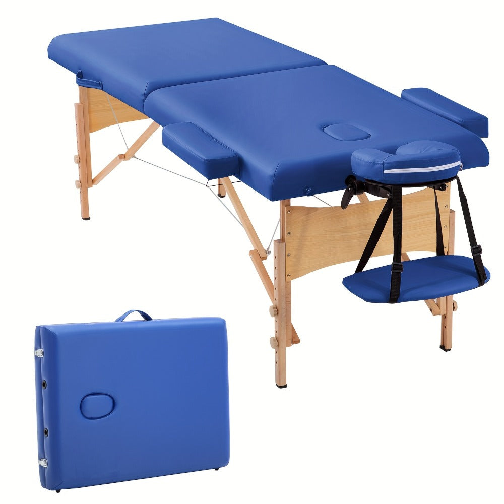 2-Fold Portable Massage Table with Face Cradle & Carrying Bag, Adjustable Height PU Leather Lash Bed