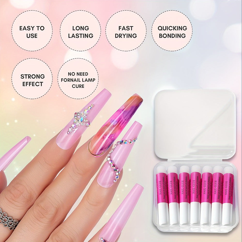 Acrylic Nail Glue Set 14 Pcs No Lamp Quick Dry Super Strong Bond – 12×2ml + 2×7ml Bulk Pack for Press On Nails, Fake Nails