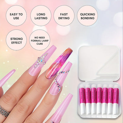 Acrylic Nail Glue Set 14 Pcs No Lamp Quick Dry Super Strong Bond – 12×2ml + 2×7ml Bulk Pack for Press On Nails, Fake Nails