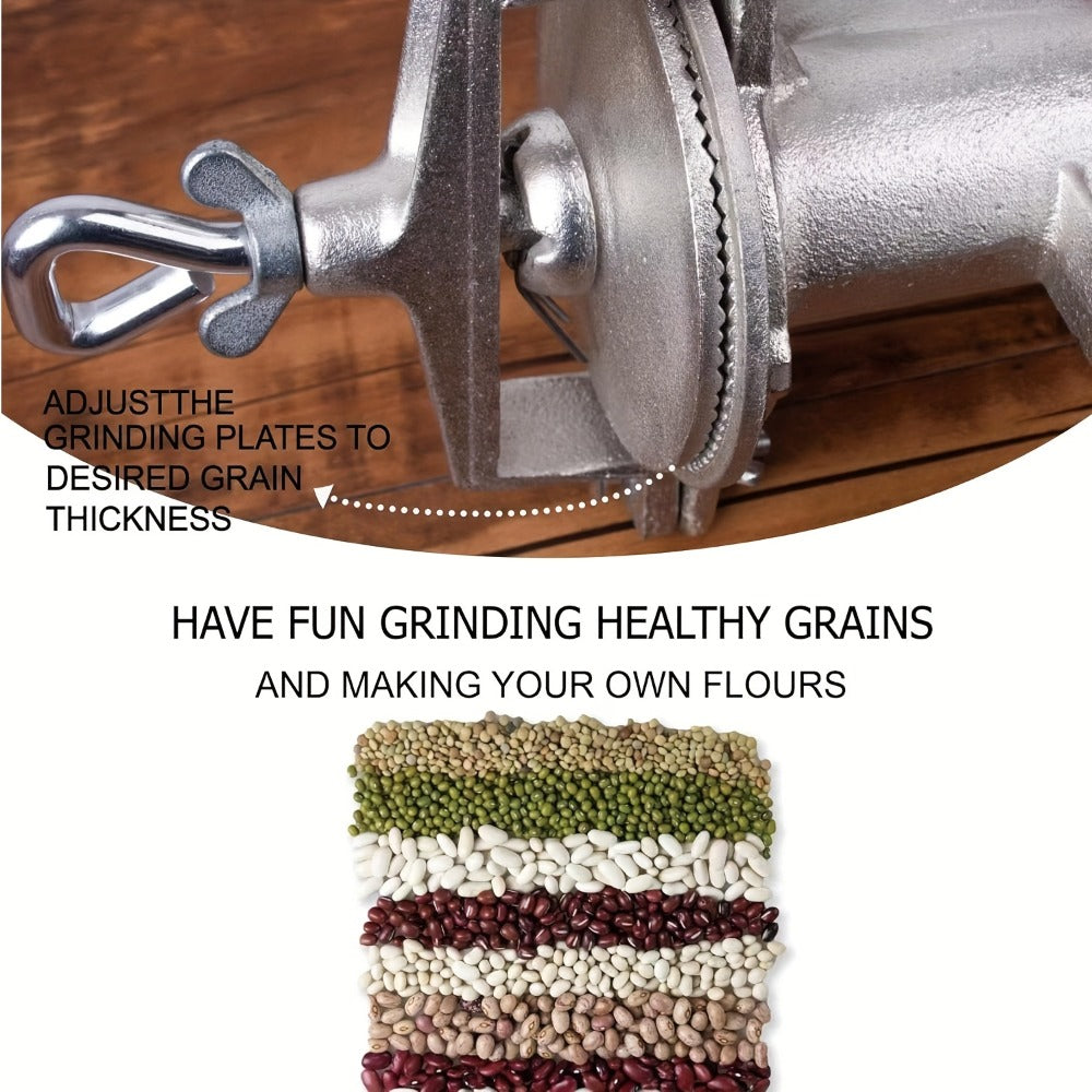 Cast Iron Grain Mill Manual Grain Grinder, Hand Crank Food Mill, High Hopper with Clamp & Shield