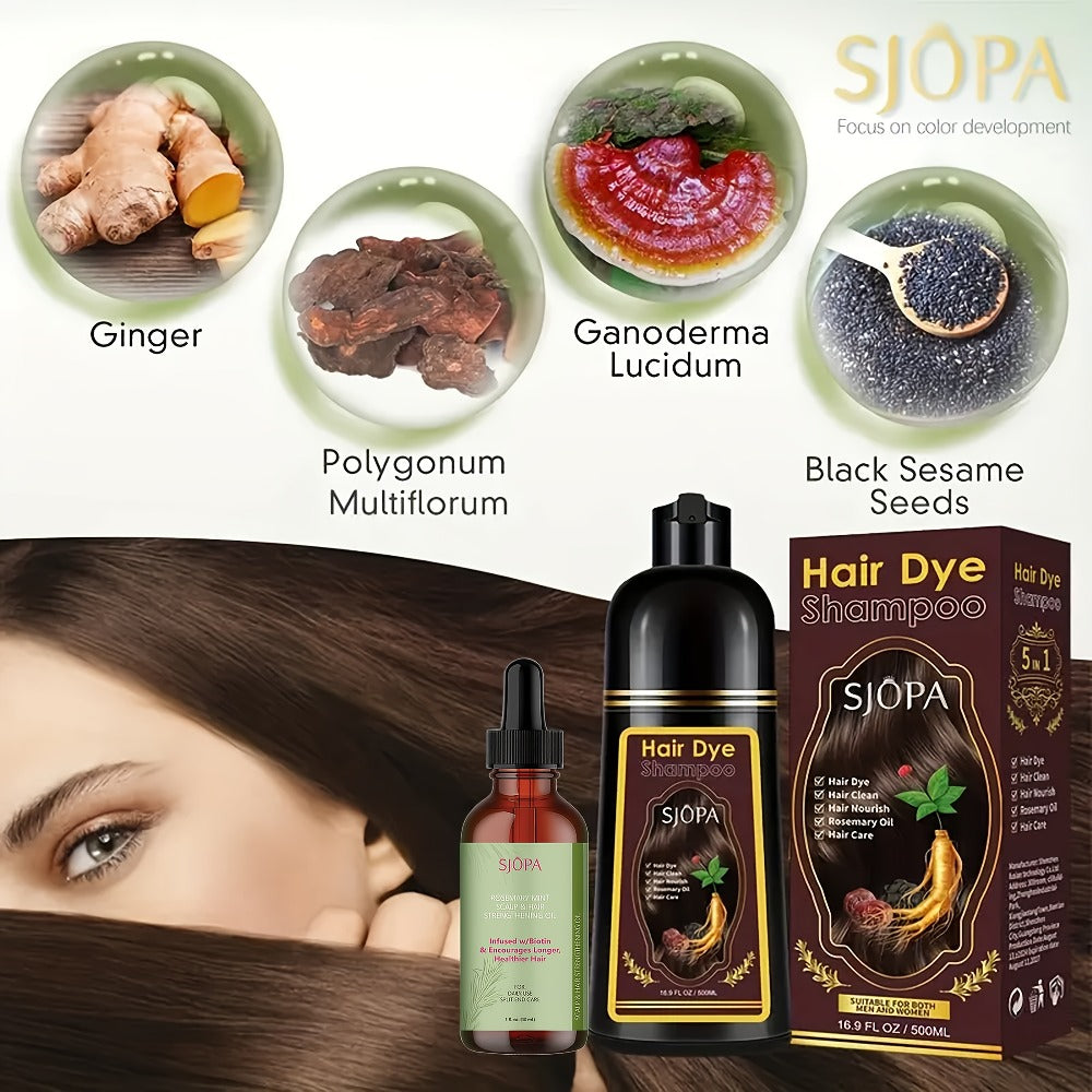 Hair Dye Kit 3-in-1 Color Shampoo with Rosemary Oil 500ml - Natural Safe No Ammonia Quick for Bath Time, Home Spa and Personal Care