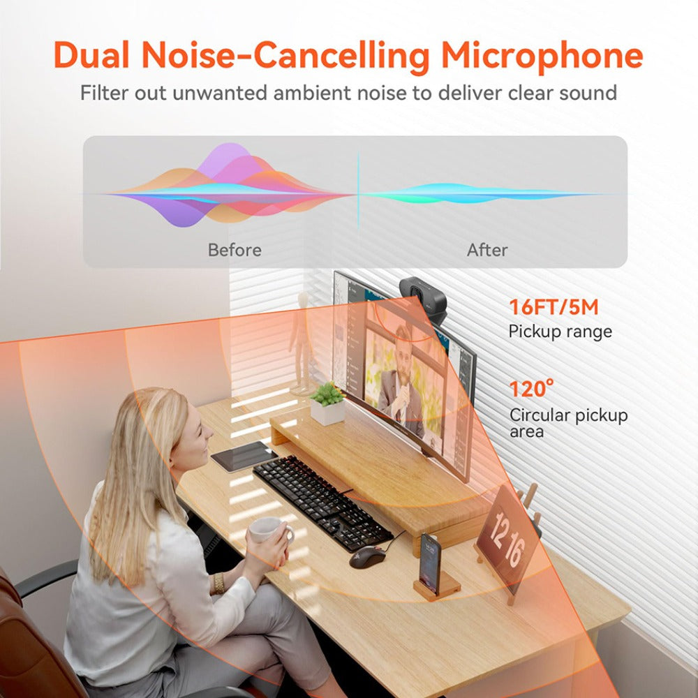4K Webcam AI Auto Framing True Autofocus with Dual Noise Canceling Mics & 90° FOV for an Everyday Personal Care Routine