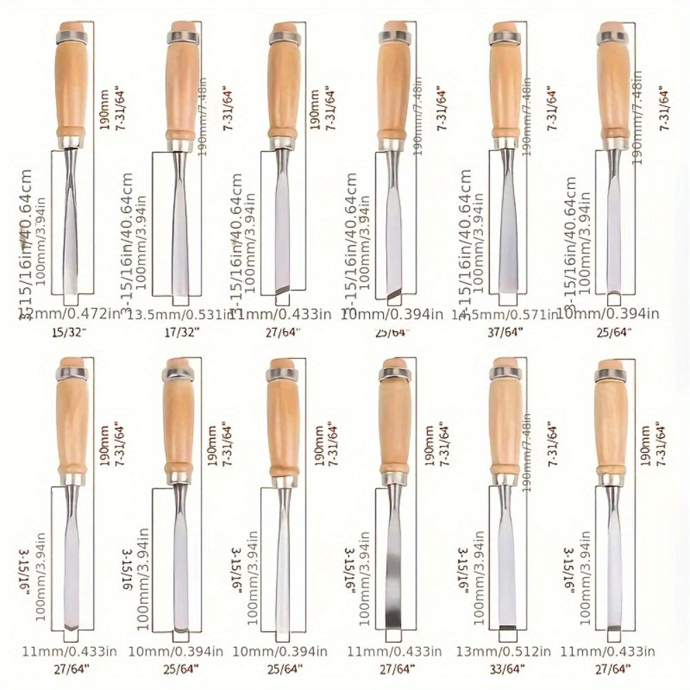 Wood Carving Chisel Set 12 & 24-Piece, Professional Beech Wood Handle Woodworking Chisels for Entryways, Bedrooms and Living Spaces