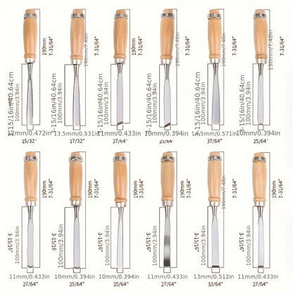 Wood Carving Chisel Set 12 & 24-Piece, Professional Beech Wood Handle Woodworking Chisels for Entryways, Bedrooms and Living Spaces