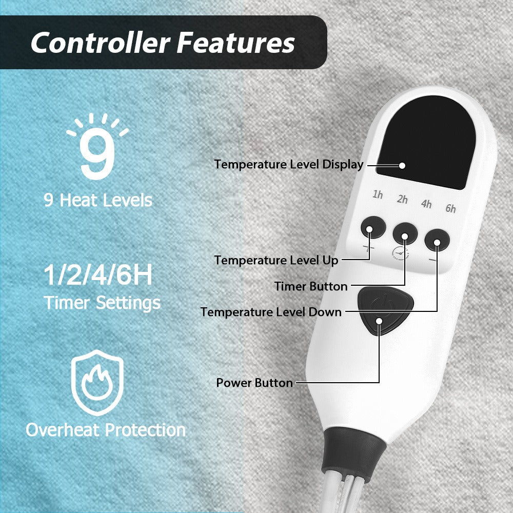 Extra Large Electric Heating Pad 63"x31.5" with Remote Control - 9 Adjustable Heat Levels, 4 Timer Settings