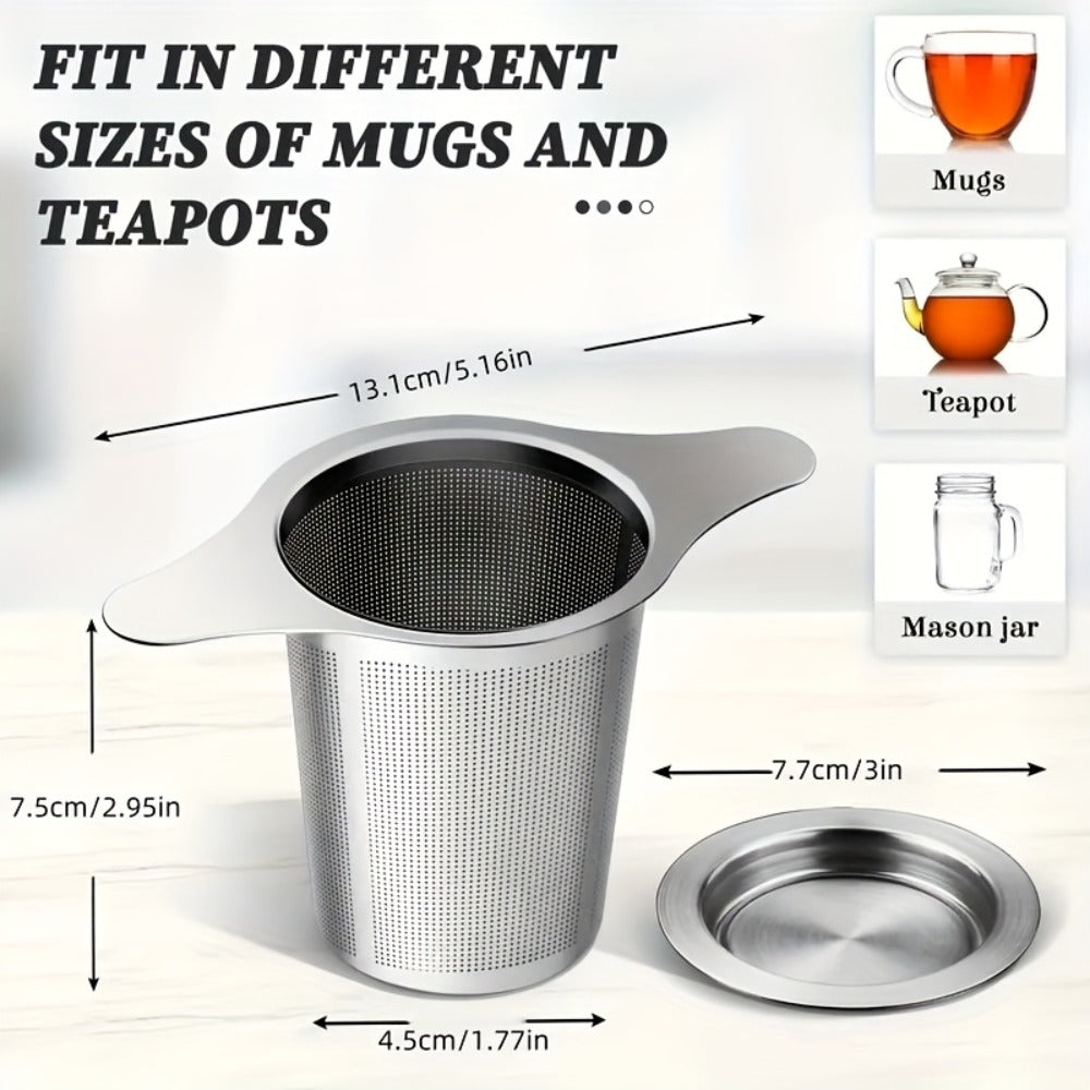 Stainless Steel Tea Strainer Set of 4 with Lid, Fine Mesh Tea Infuser with Dual Handles for Loose Leaf Tea