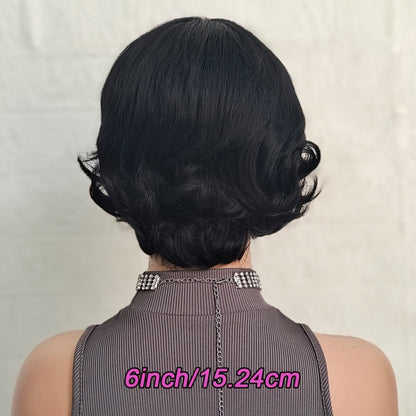 Pixie Cut Wig Human Hair with Bangs Glueless Short Brazilian Layered Machine Made Throw-On-and-Go Hairpiece Natural Black 1B Medium Brown #4