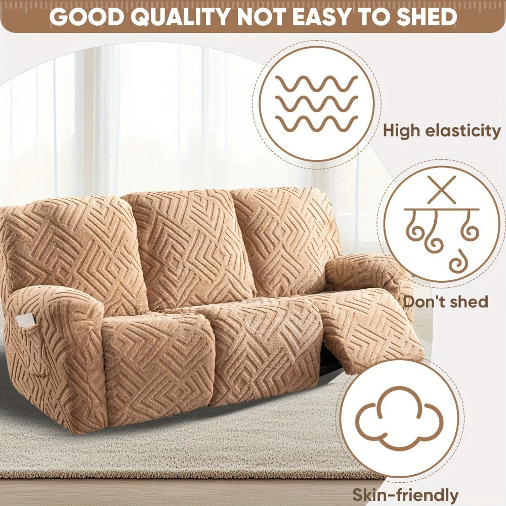 Sofa Cover Three-Seat Jacquard Knit Slipcover with Side Pocket, Elastane Stretch and Seven Solid Colors