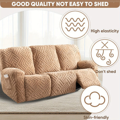 Sofa Cover Three-Seat Jacquard Knit Slipcover with Side Pocket, Elastane Stretch and Seven Solid Colors