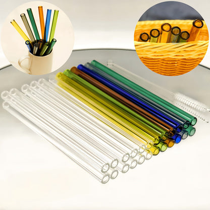 Glass Straws Reusable 12 Pack with Cleaning Brushes – Borosilicate Glass Drinking Straws 6 or 8 Inch, Clear & Colorful, Thick 12mm