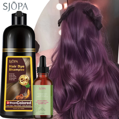 Natural Hair Dye Shampoo Kit 3-in-1 with Rosemary Oil & Squalane, Plant-Based Gray Hair Coverage