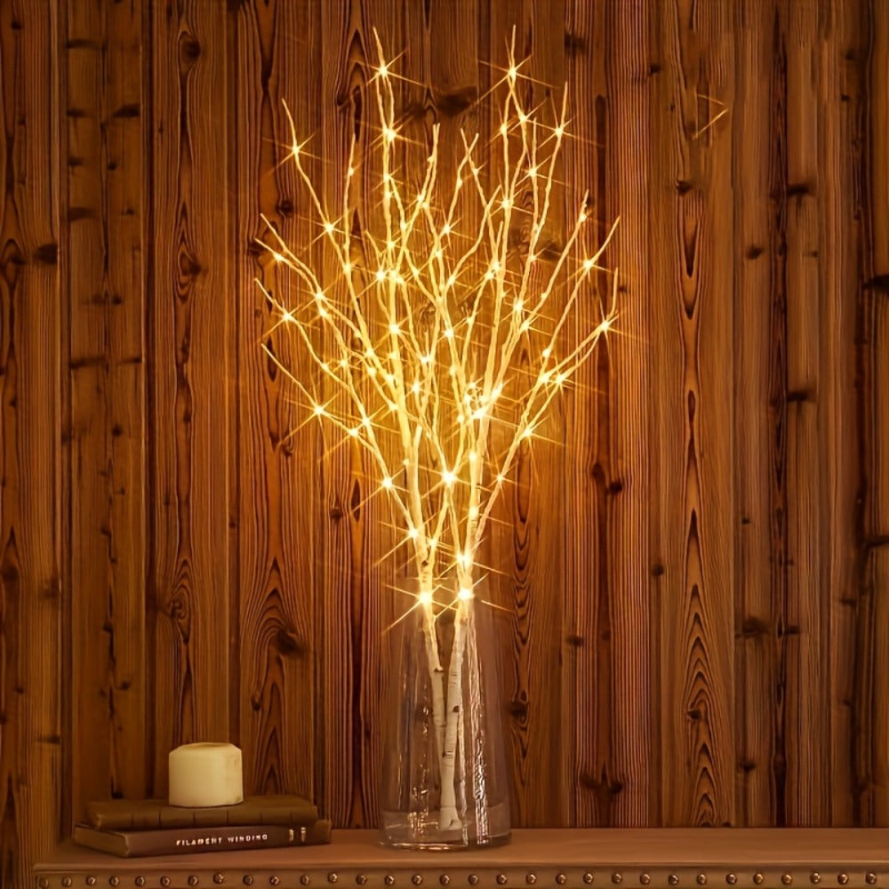 Birch Branch Lights Set of 2, Artificial Luminous Birch Tree Branches with Green Leaves & LED Fairy Lights