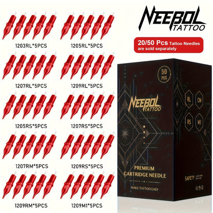 Assorted Tattoo Cartridge Needles Set 20/50pcs - Round Liner Shader Curved Mag Mixed Pack, #10 Bugpin #12 Standard