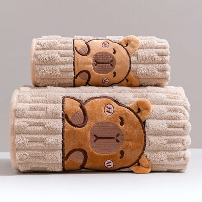 Towel Set 2 Piece Capybara Coral Fleece Face Towel and Bath Sheet in Four Printed Styles for Home and Guest Use